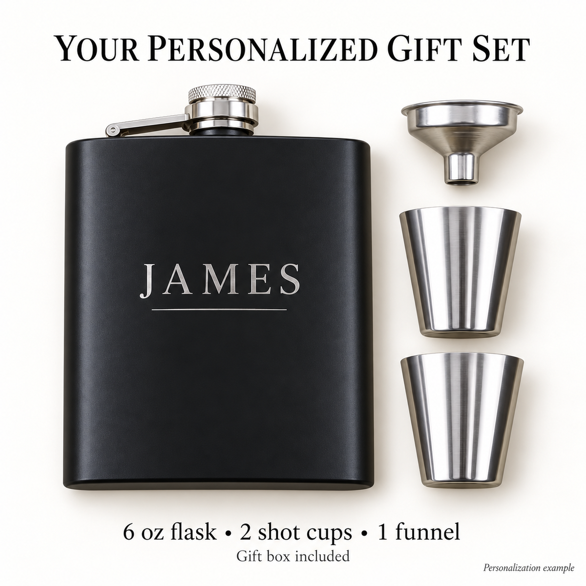 Personalized 6 oz Flask Gift Set – Custom Engraved