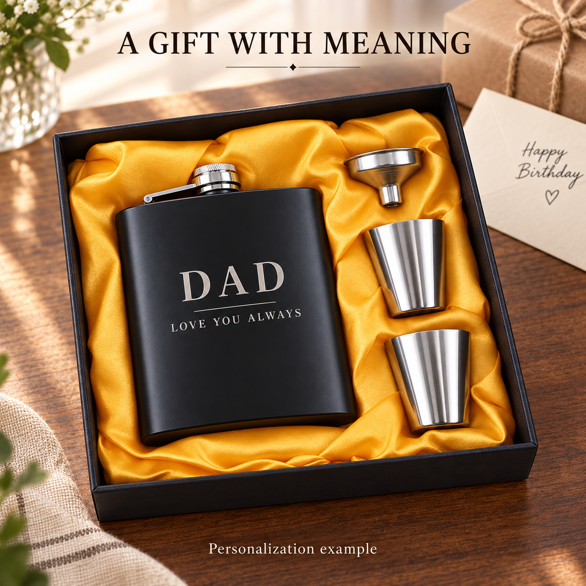 Personalized 6 oz Flask Gift Set – Custom Engraved