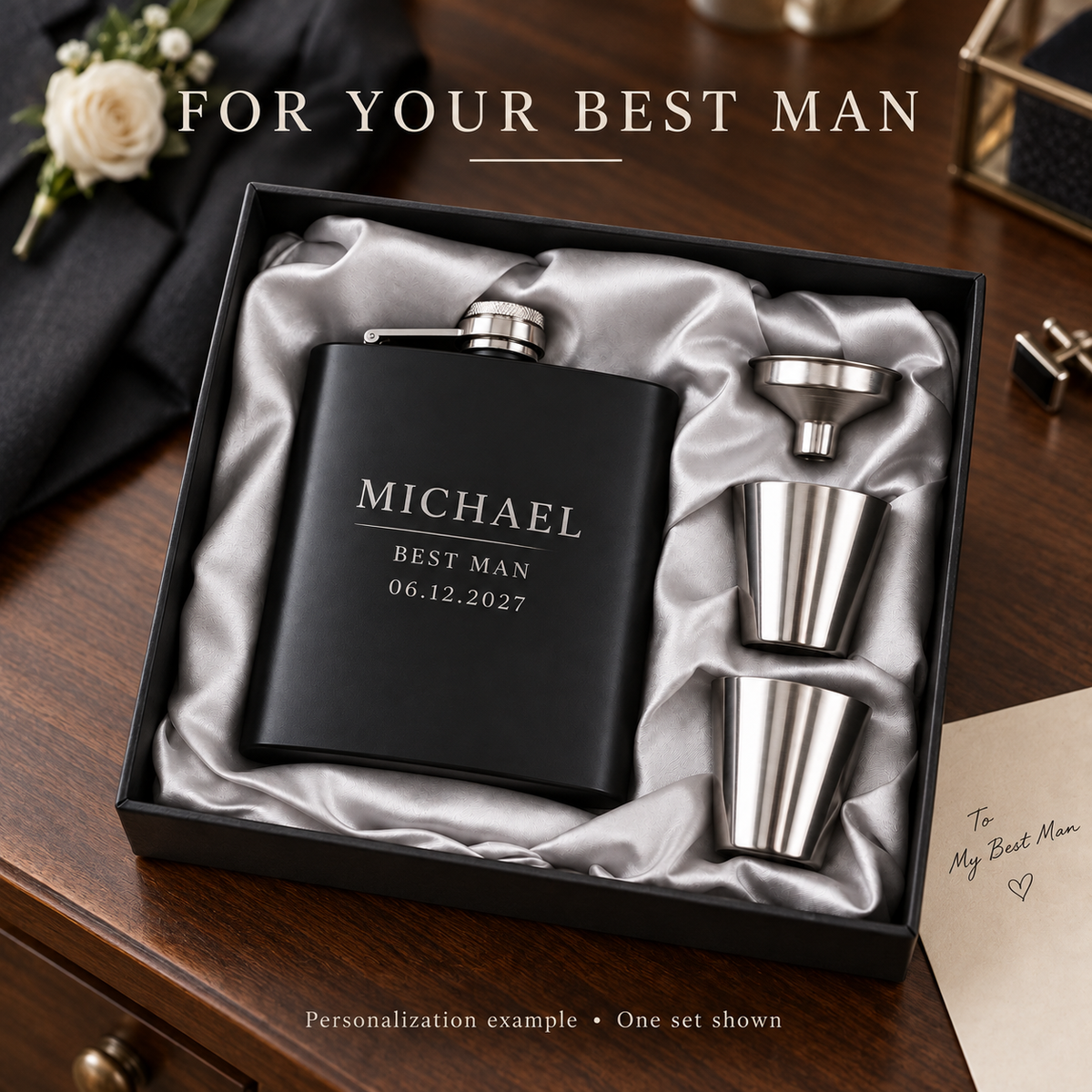 Personalized 6 oz Flask Gift Set – Custom Engraved
