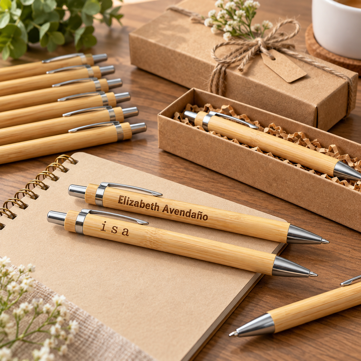 Personalized Bamboo Pens - Laser Engraved Custom Packs
